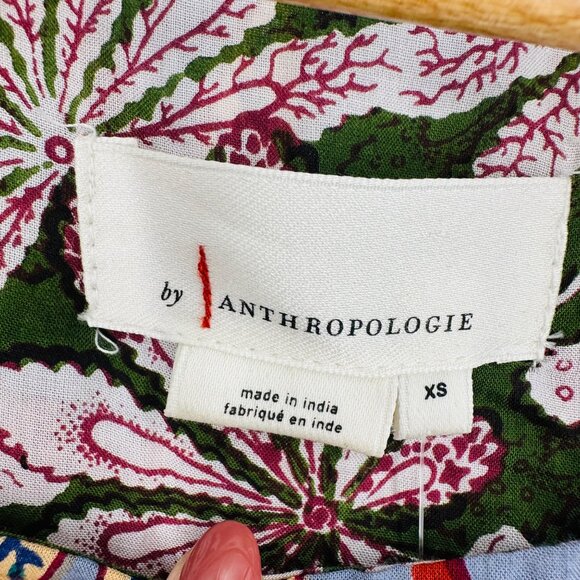 Anthropologie Womens Sonrisa Mixed Print Paisley Boho Tassel Top Blouse Size XS - Picture 7 of 10